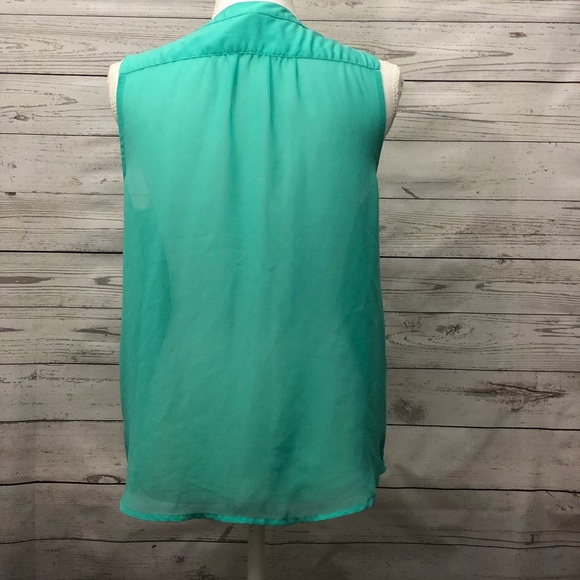 [ AEO ] Teal Sheer Back Button Blouse - Picture 4 of 6